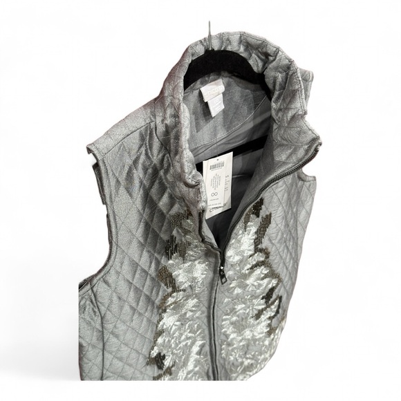 Chicos Richly Embellished Quilted Vest Pewter Chicos Size 00 (XS) NWT - Picture 3 of 7